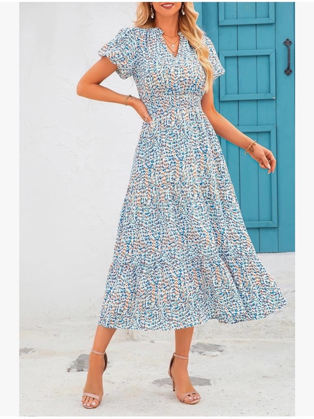 Mascomoda Summer Maxi Dresses For Women 2026 Casual V Neck Puff Short Sleeve